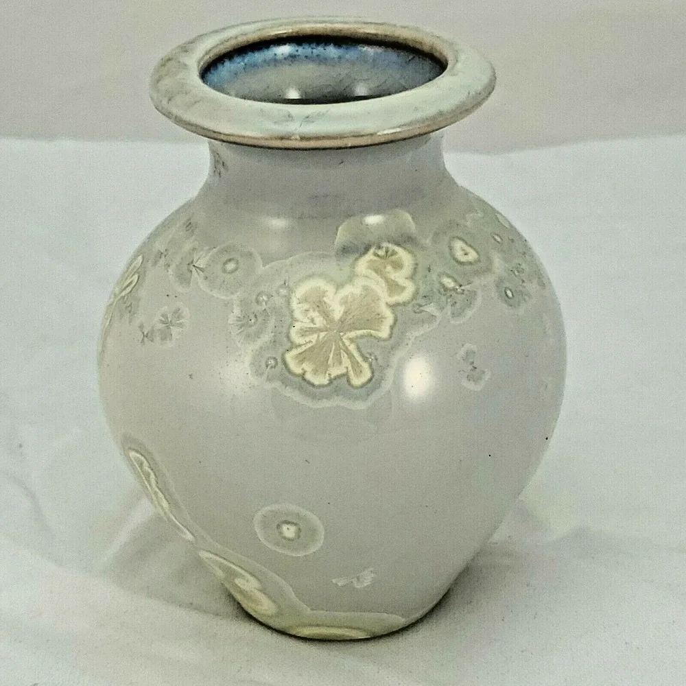 Stoneware Vase Studio Pottery Small Glaze Blue Gray Coastal Soft Beachy Marked